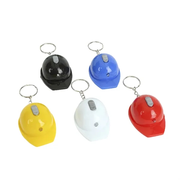 Mini Safety Helmet Keychain with Light — Plastic — Red