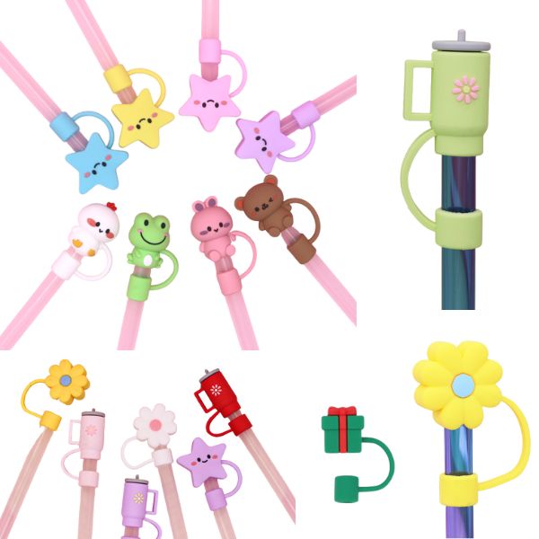 Silicone Straw Cover Cap with Personalization — Silicone — Assorted