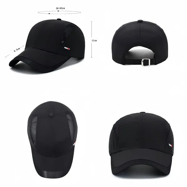 Breathable Polyester Cap with Adjustable Metal Buckle — Polyester — Black