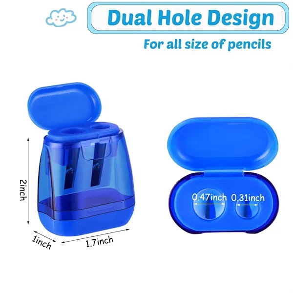 Portable Two Size Pencil Sharpener With Logo — Plastic — Blue