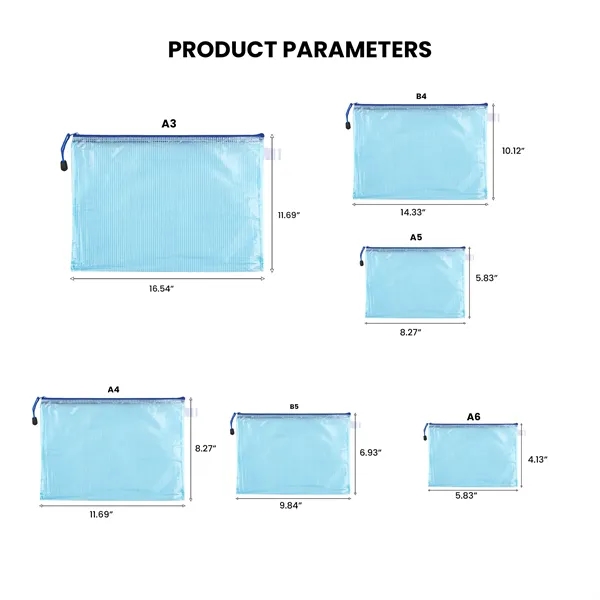 A5 Grid PVC Storage Zipper Pouch — Pvc — White