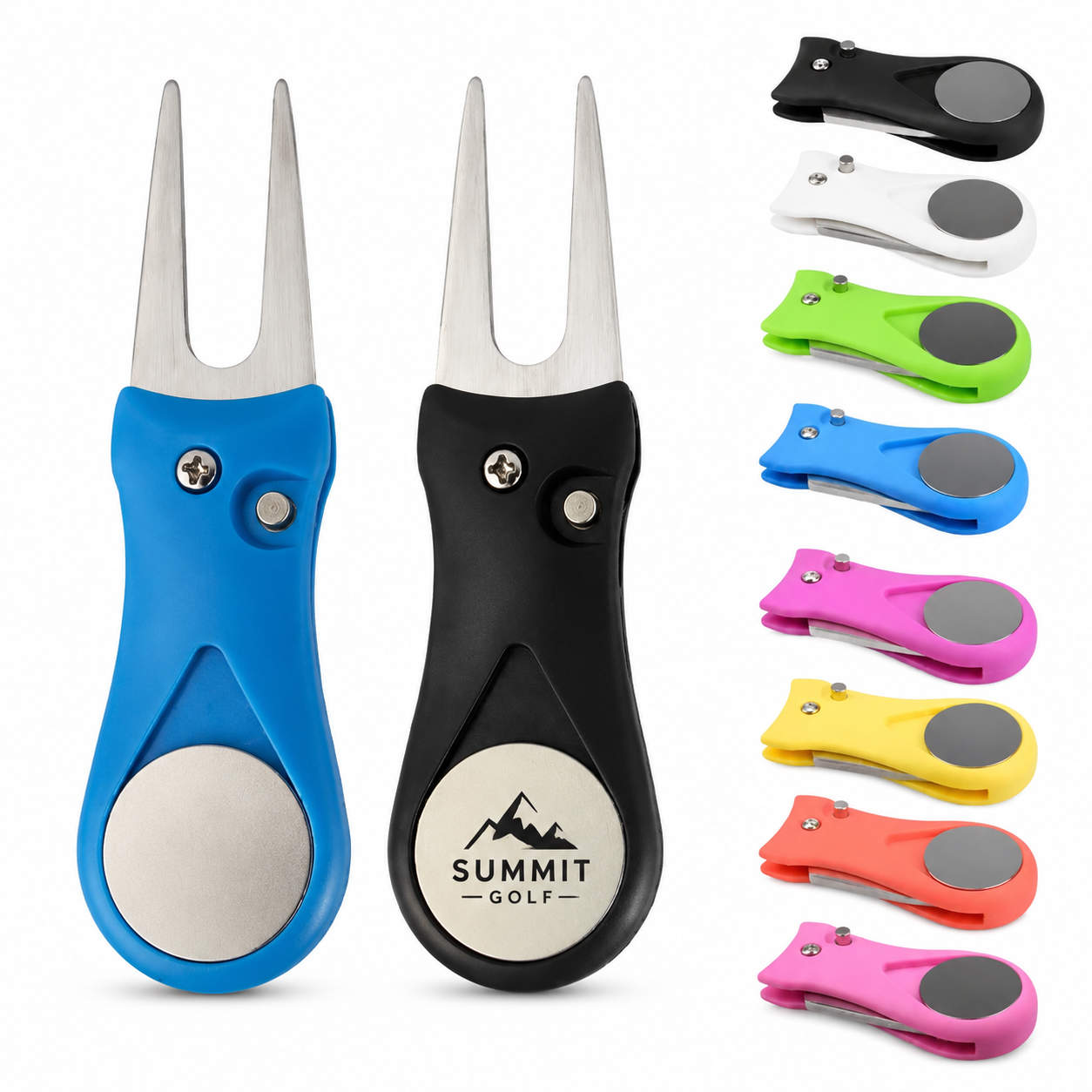 Button-Opening Golf Divot Fixer with Club Rest