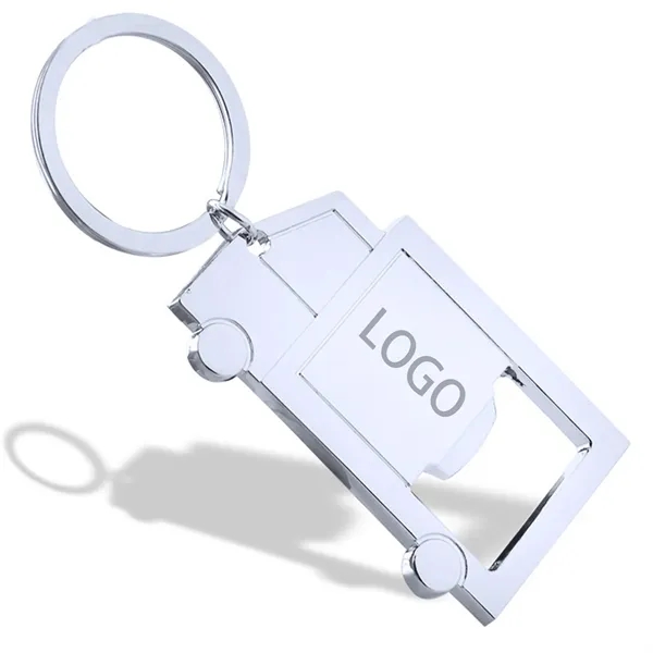 Custom Logo Truck Design Bottle Opener Keychain — Stainless Steel — Silver