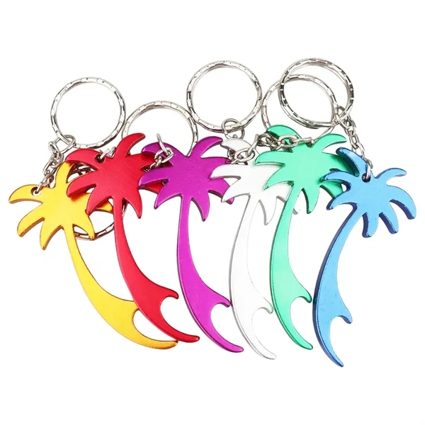 Metal Bottle Opener Keychain With Coconut Tree Design