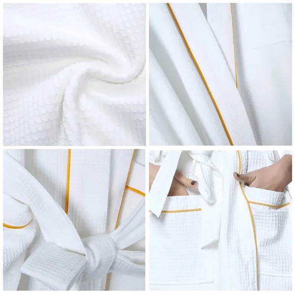 Lightweight 100 Percent Cotton Waffle Bath Robe — 100% Cotton — White