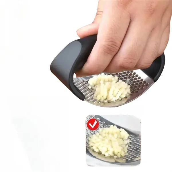 Garlic Press with Soft Silicone Rocking Design — Stainless Steel — Black
