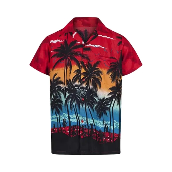 Breathable Wrinkle Resistant Resort Shirt with Curved Hem — Polyester — Red