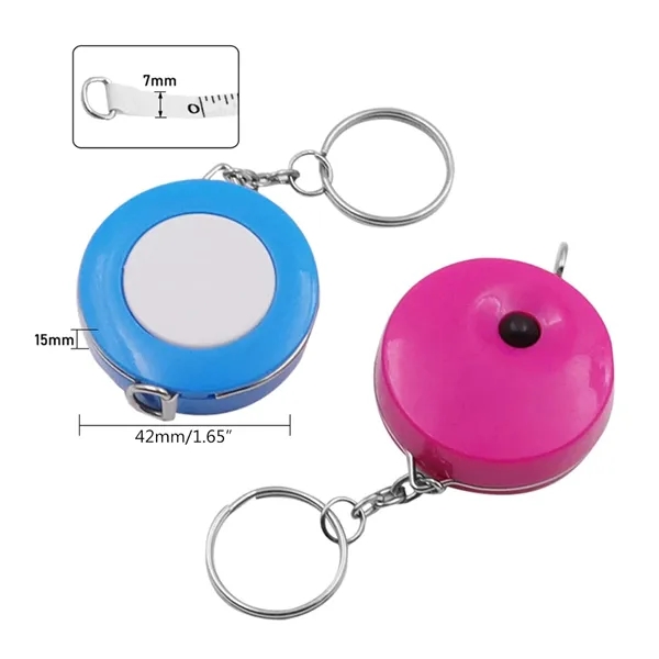 Retractable 1.5m Measuring Tape Keychain with Key Ring — Polyester — Blue