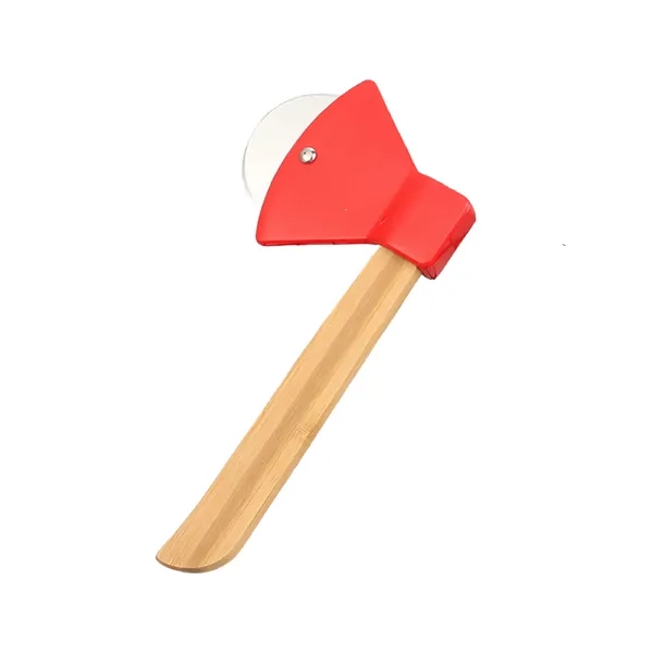 Pizza Cutter with Stainless Steel Blade and Wood Handle — Plastic — Red