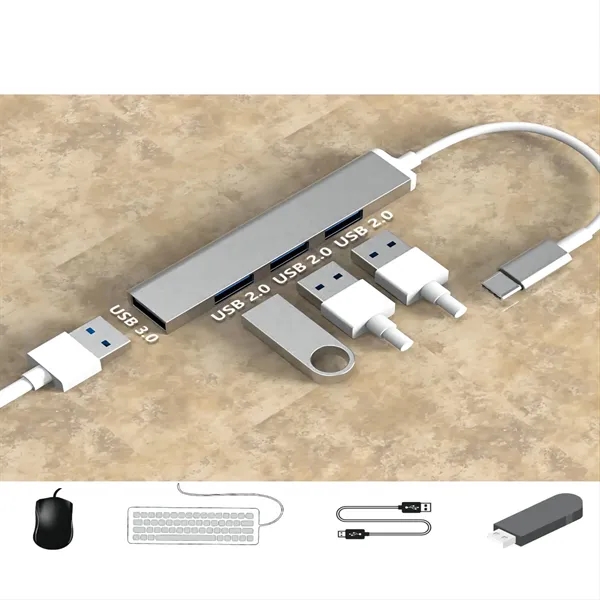 4-in-1 USB C Hub Adapter with 3 USB Ports — Nonwoven — Silver