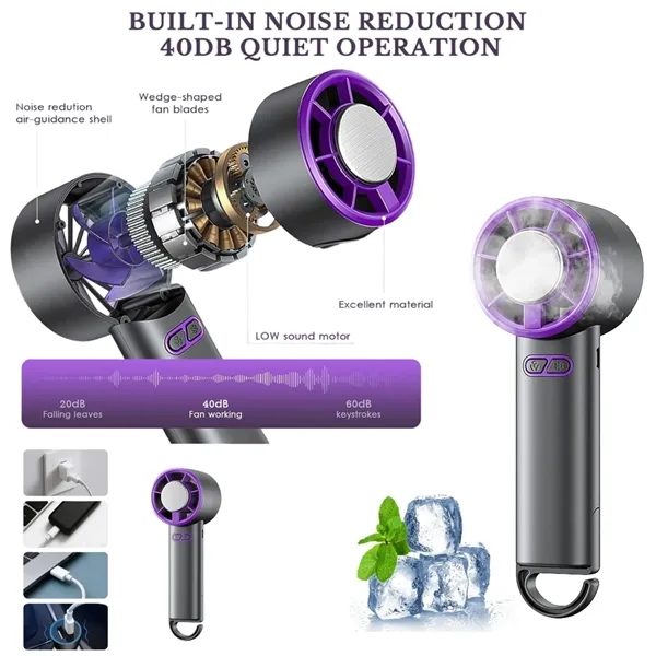 Lightweight Travel Fan, 13m/s Airflow, Five Speed Settings — Silicone — Purple