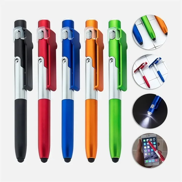 Travel-Friendly 4-in-1 Pen with LED Light — Abs — Red