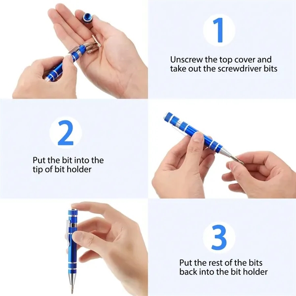 8 in 1 Pocket Tool Pen with Magnetic Bit Holder