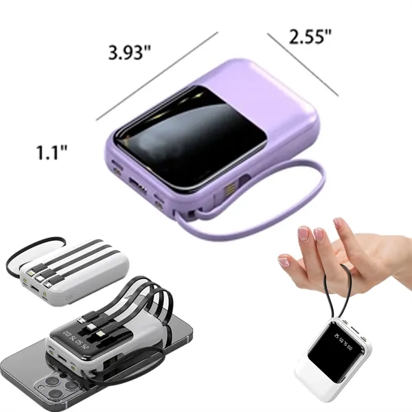 Rechargeable Power Bank with Digital Display — Plastic — White