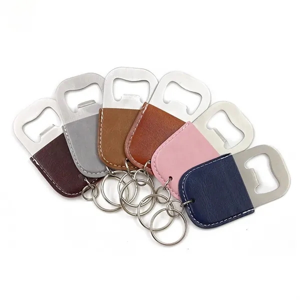 Stainless Steel Beer Opener Leather Keyring
