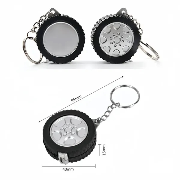 Compact Tire Tape Measure Keychain, Alloy and Plastic — Metal — Silver