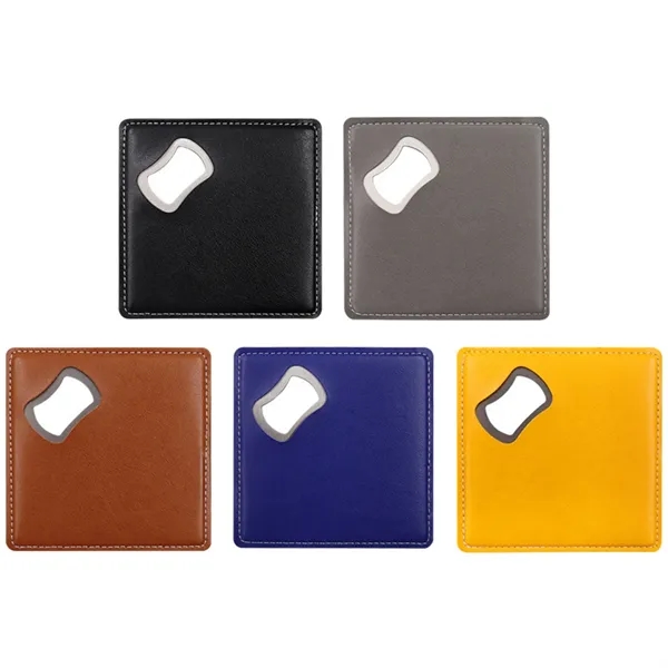 Square Leather Drink Coaster with Steel Opener