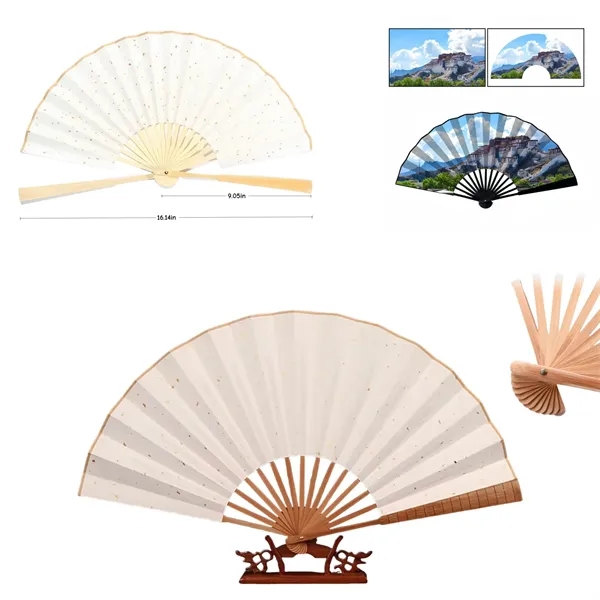 Lightweight Durable Bamboo and Rice Paper Hand Fan — Bamboo — Black