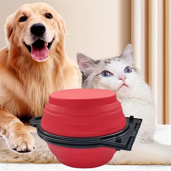 Flat Folding Dog Dual Feeding Bowls — Silicone — Red