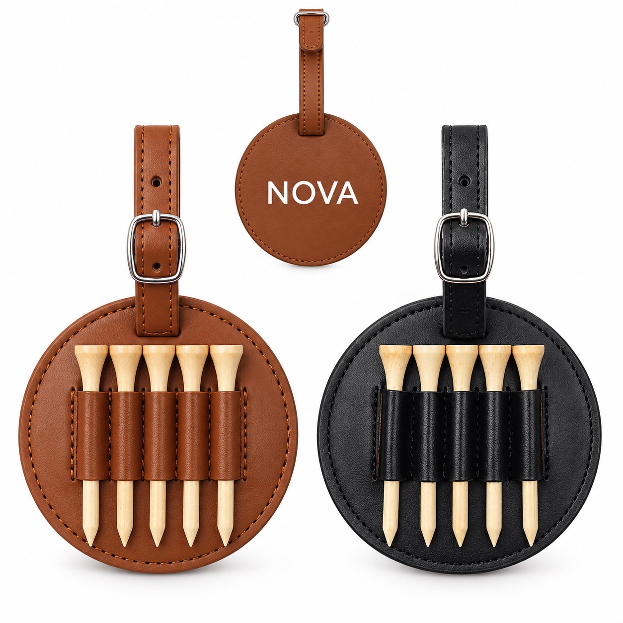 Golf Tee Bag with Flexible Size Inserts — Leather — Black