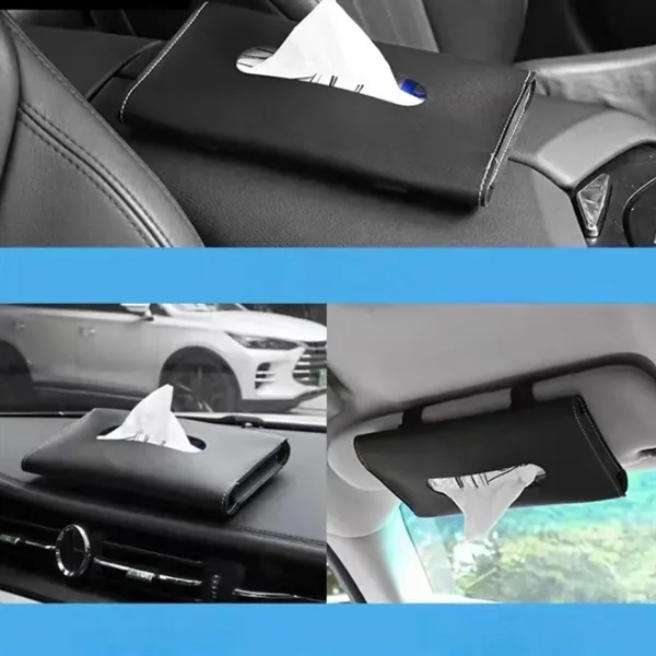 Leather Vehicle Tissue Holder with Hanging or Flat Placement