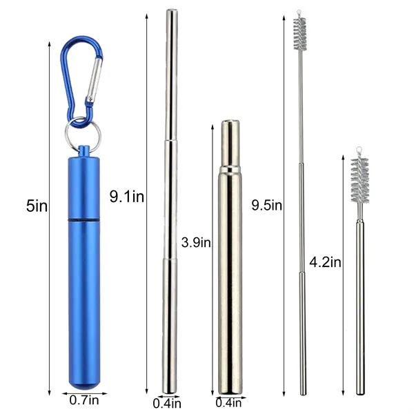 Outdoor Reusable Straw Kit with Storage Box — Stainless Steel — Silver