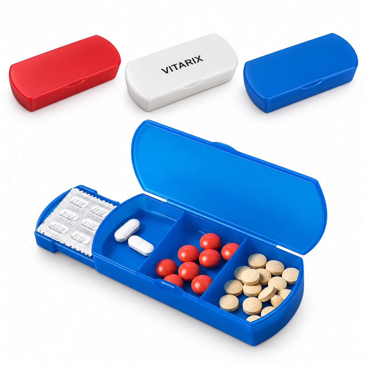 Travel Pill Organizer With Pull-Out Band-Aid Storage