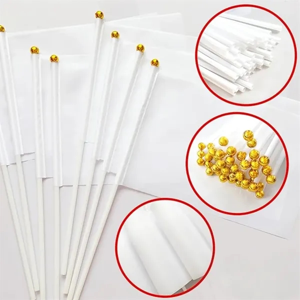 Reusable White Party Flags with Durable Plastic Sticks — Polyester — Any-All Colors