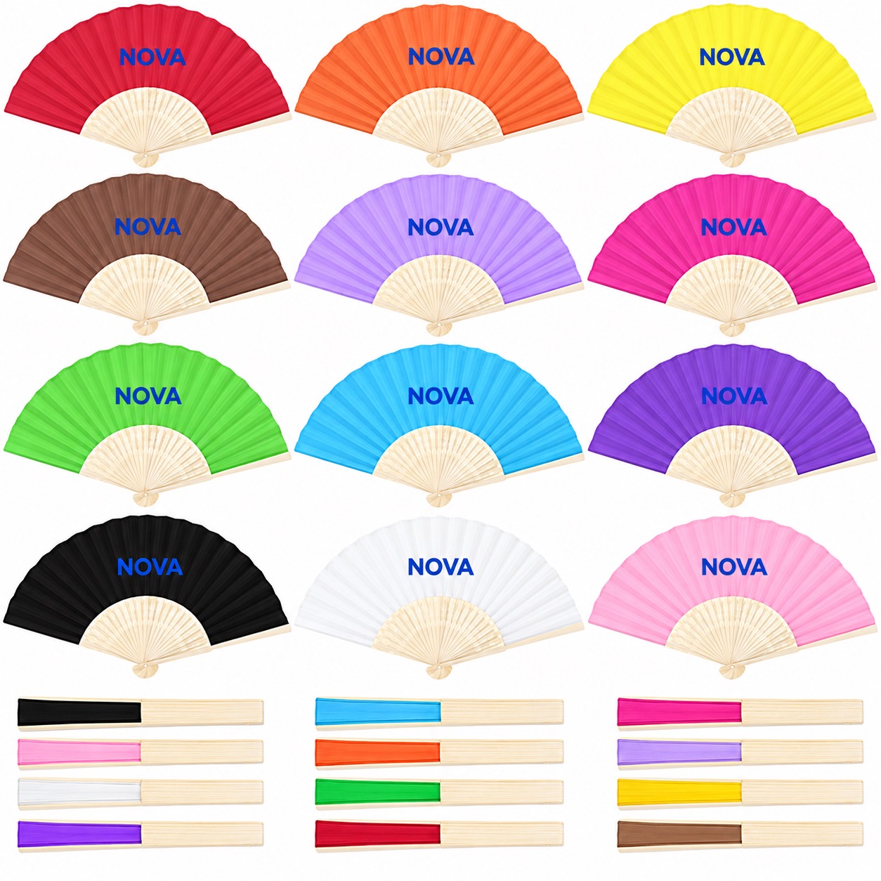 Bamboo Frame Paper Folding Fan with Full Color Printing — Bamboo — White