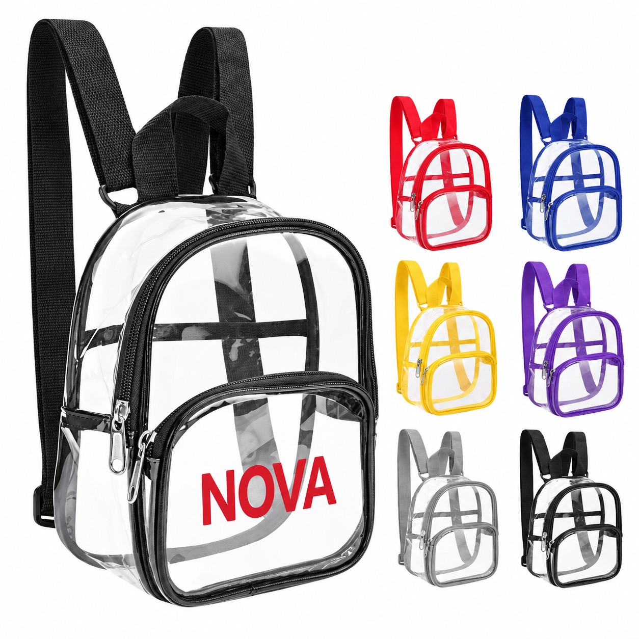 Clear Mini Backpack with Adjustable Straps and Zipper — Pvc — Red