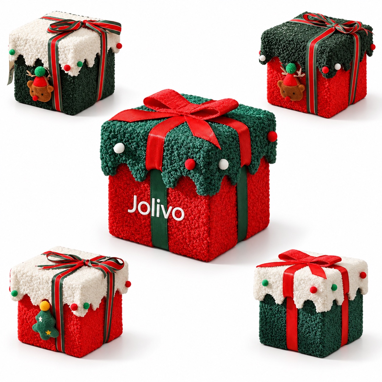 Christmas Plush Fabric Gift Box, Reinforced Rigid