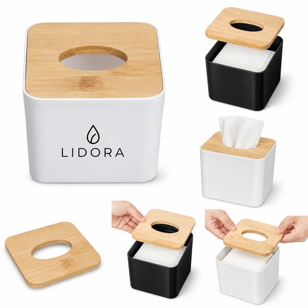 Compact Tissue Box with Ultra-Soft Tissues — Plastic — Black