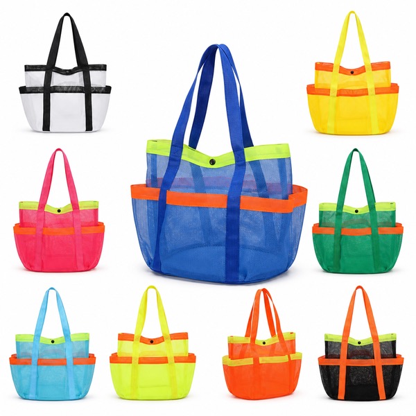 Spacious Beach Mesh Tote for Towels and Sunscreen
