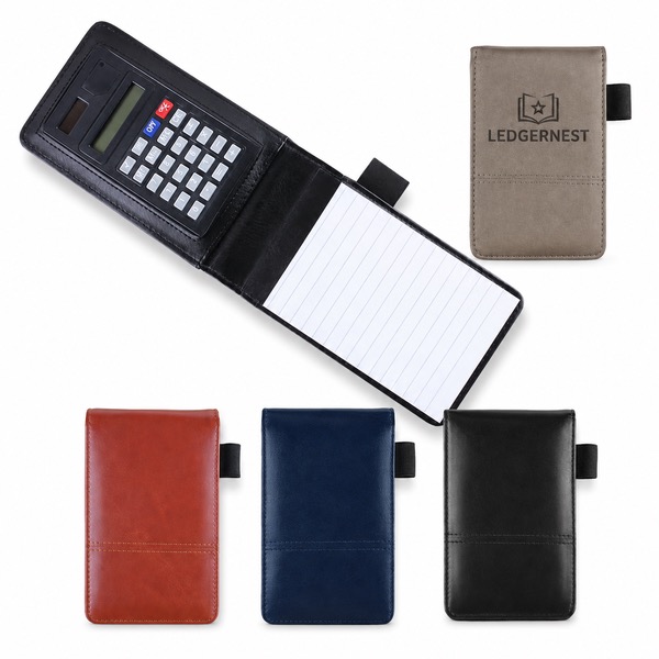 Portable A7 Notebook With 8-Digit Calculator — Pu Leather — Brown