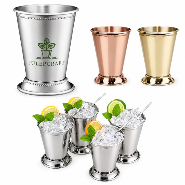 Stainless Steel and Copper 12oz Julep Cups — Stainless Steel — Silver