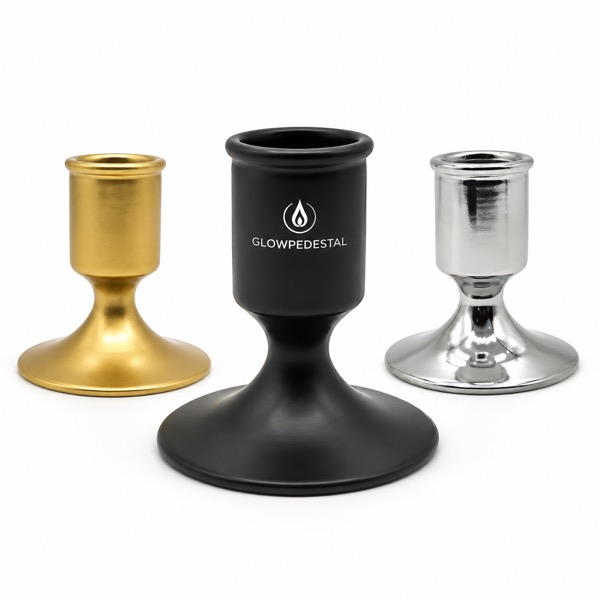 Elegant Tabletop Candle Holder with Subtle Sheen — Iron — Gold