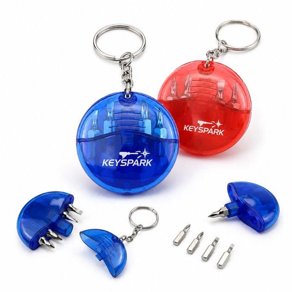 Waterproof ABS Keychain Tool With 4 Screwdriver Bits — Abs — Blue