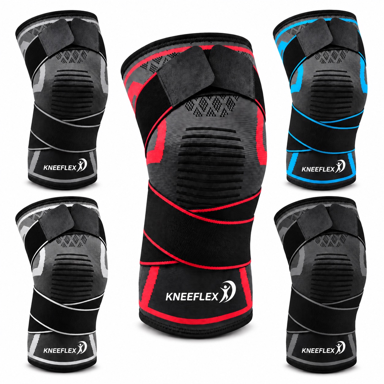 Breathable Nylon Knee Support with Hook and Loop Straps — Nylon — Black/Grey