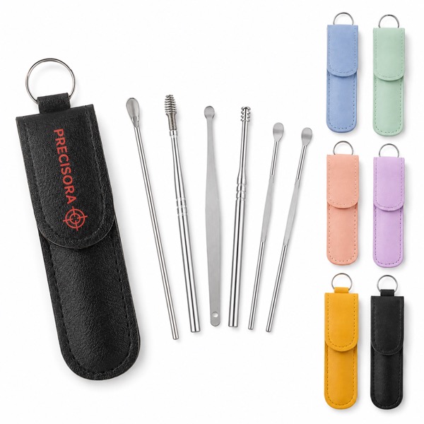 Ear Hygiene Tool Kit With 6 Pieces And Keychain Case