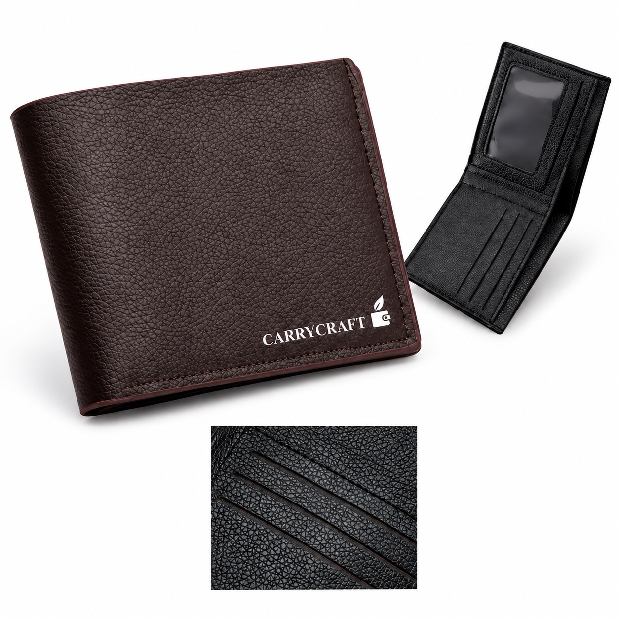 Minimalist PU Leather Wallet with 2 Bill Compartments