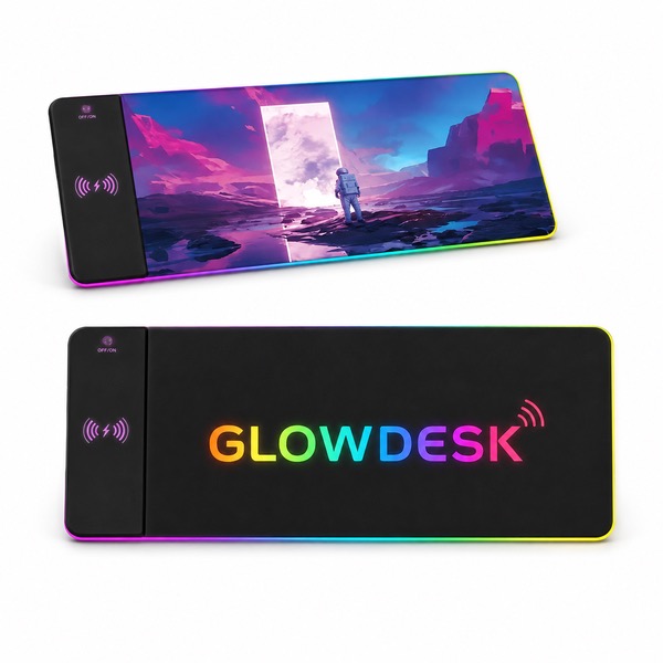 Extended RGB Wireless Charging Desk Mat with 17 Modes
