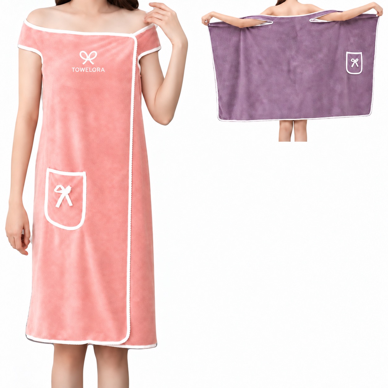 Plush Coral Fleece Robe with Secure Shoulder Straps — Coral Fleece — Pink