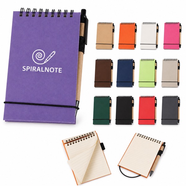 Mini Notebook with Metal Spiral Binding and Pen
