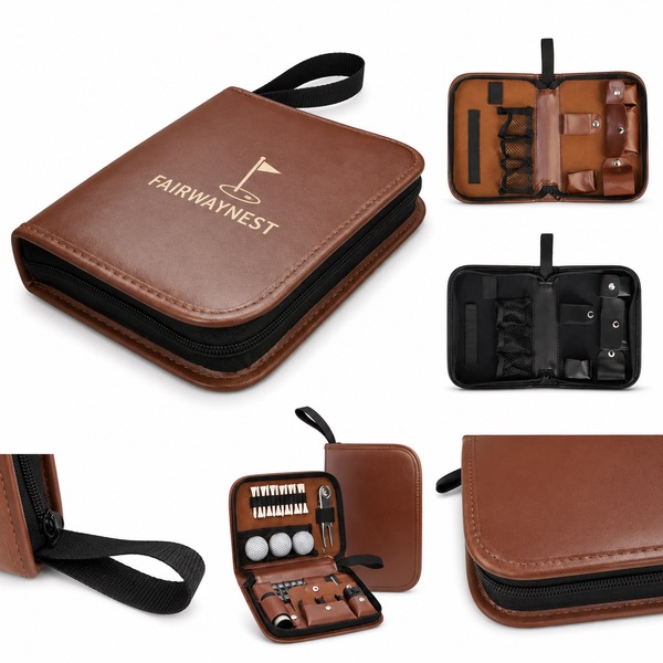 PU Leather Golf Bag for Tees Balls and Essentials