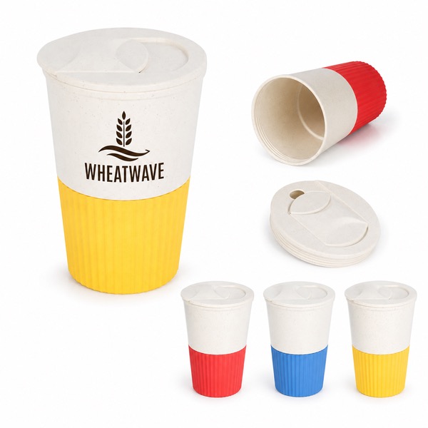 Wheat Straw Coffee Cup With Sealed Lid 13 Oz — Wheat Straw — Red