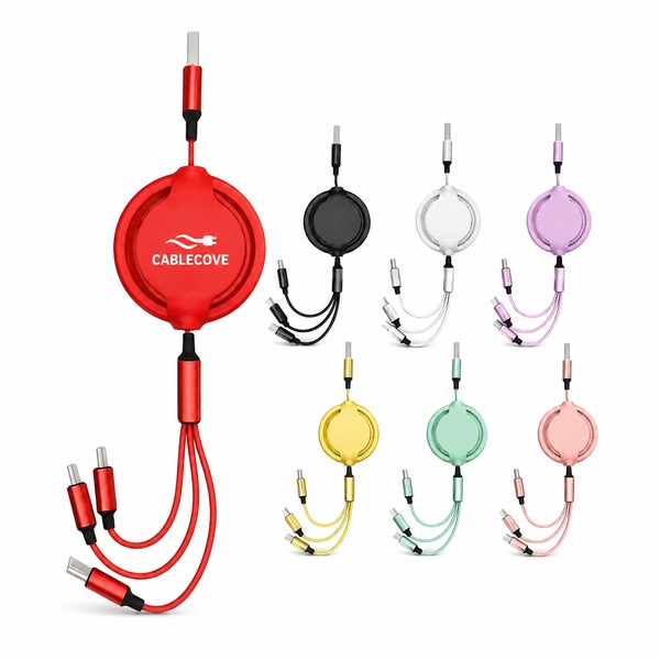 Retractable Charging Cable with 3 Connectors — Tpe — Purple