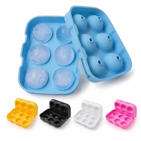Round Ice Cube Maker with 6 Silicone Cavities