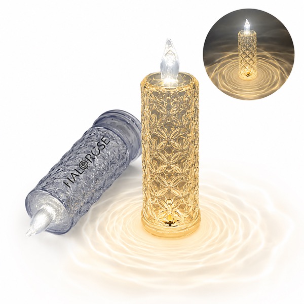 Flameless Battery Powered Rose Pattern LED Candle — Plastic — Transparent