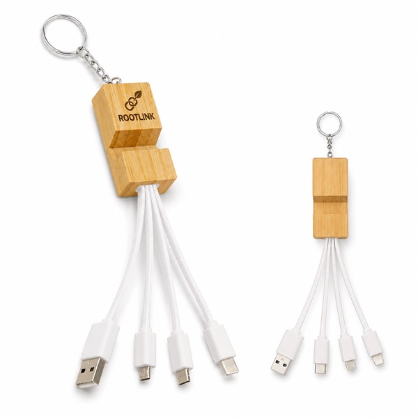 Natural Bamboo Straw Charging Keychain With Phone Stand
