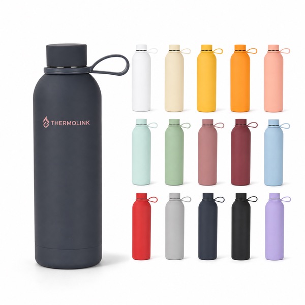 Portable 17oz Insulated Water Bottle with Handle — Stainless Steel — Black